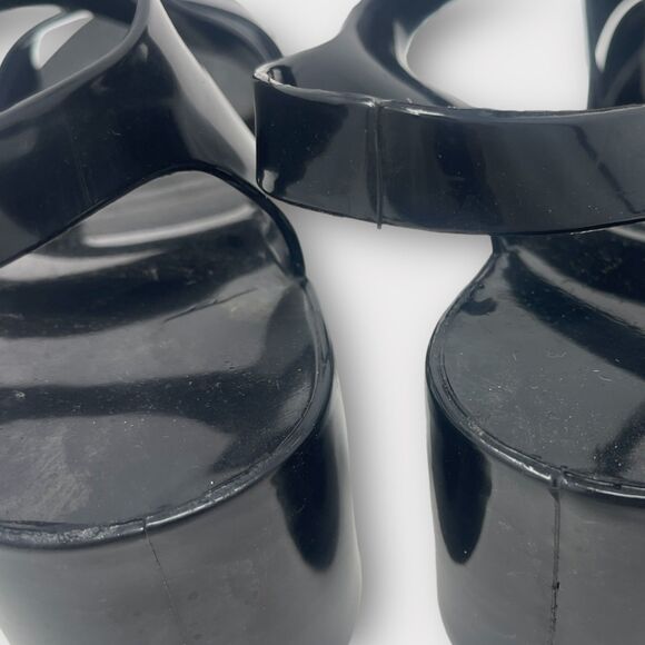 Black Jelly Strap Sandals Sz 10 Chic Goth Summer Platform Sandals - Picture 7 of 9
